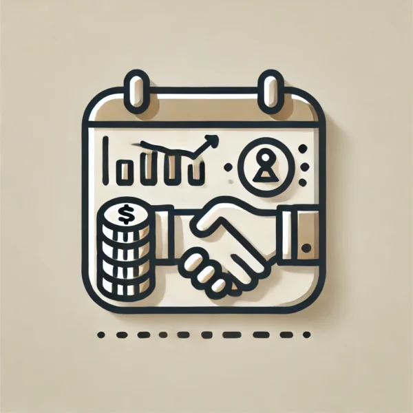 Icon representing a 6-session financial coaching package with a calendar and growth symbols.