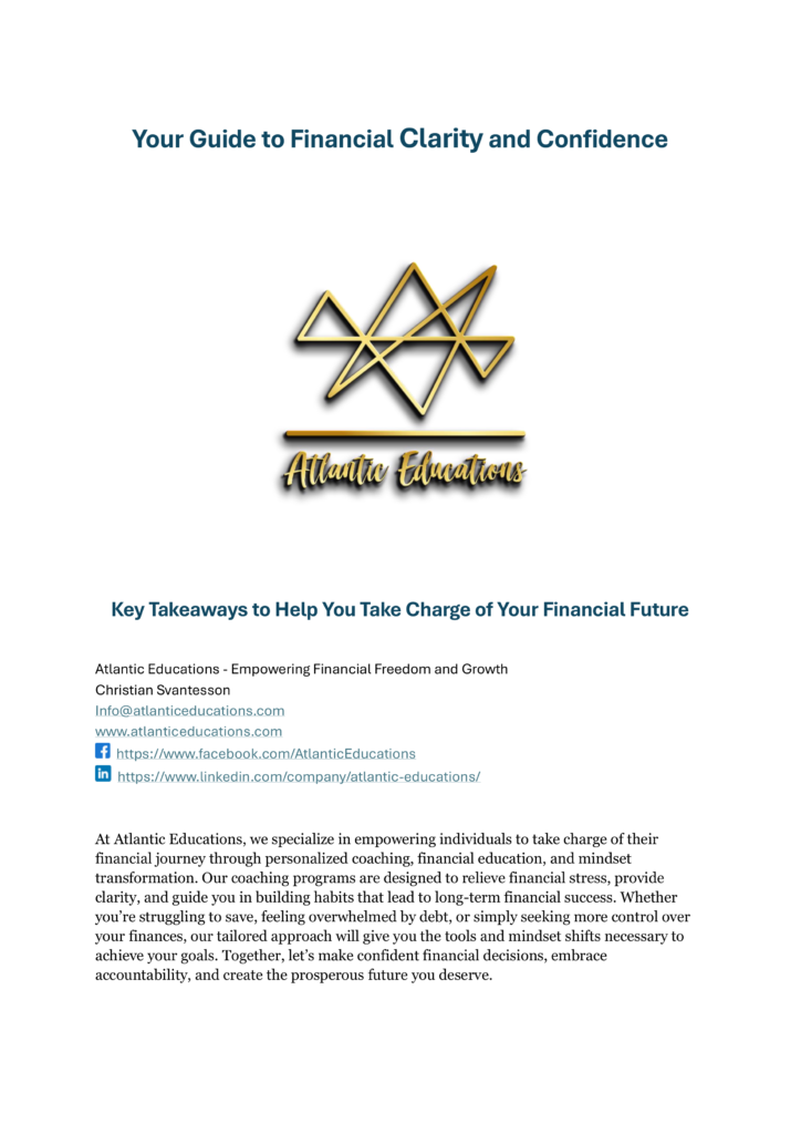 Cover page of 'Your Guide to Financial Clarity and Confidence,' featuring a clean design with the title and key takeaways for financial empowerment.